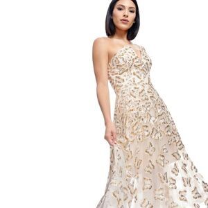 Dress the Population Champaign Strapless Sequin Gown for Weddings. Size S